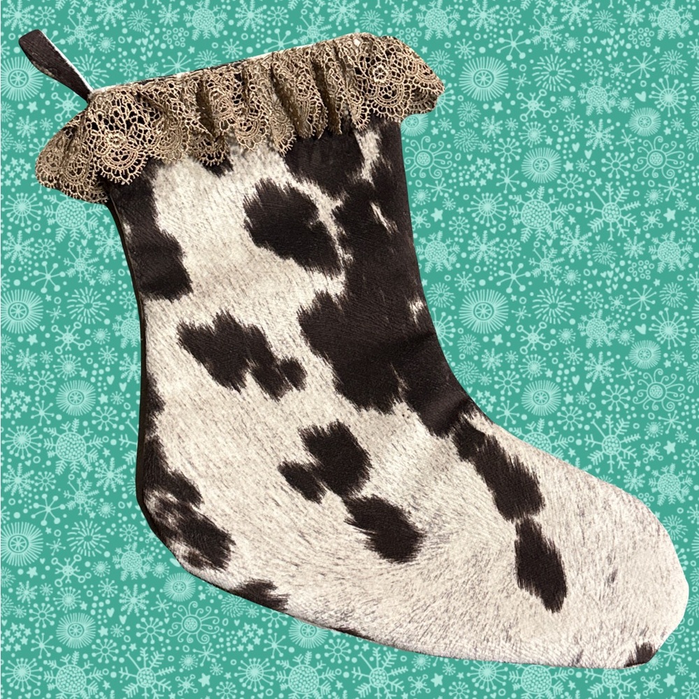 Cow print cowgirl Christmas stocking